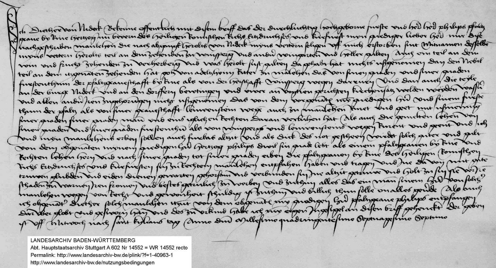 Diether v. Nuedeck Wein- und Fruchtzehnten zu Verrenberg 1477